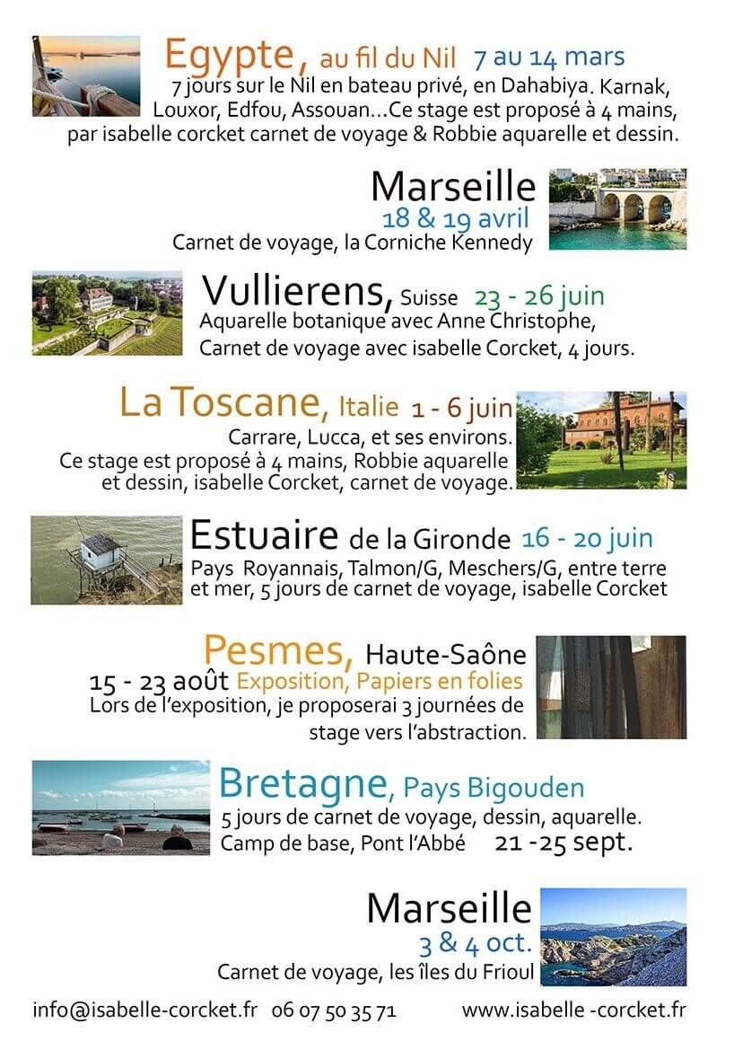 Planning des stages 2026- Isabelle Corcket